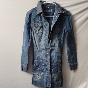 Hydraulic Vintage Distressed Women's Longline Blue Jean Jacket